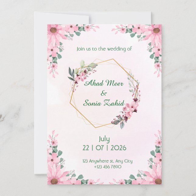 Convite Editable Muslim wedding invitation Floral  (Frente)