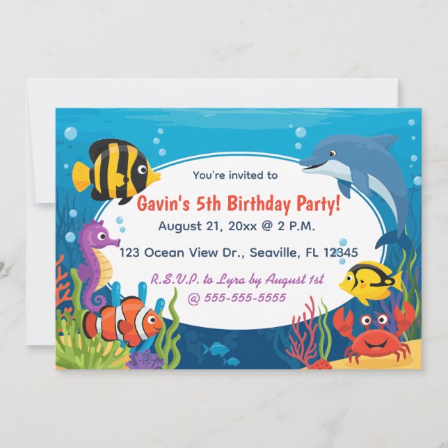 Convite Editable Ocean Creatures Birthday (Frente)
