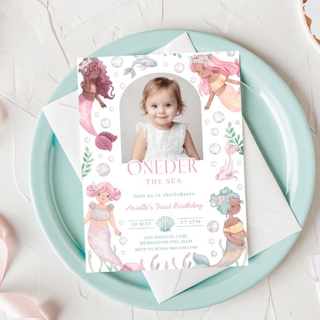 Convite Editable Oneder the Sea Mermaid Invitation (Editable Oneder the Sea Mermaid Invitation
)