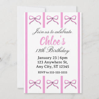 Convite Editable pink bow birthday invite