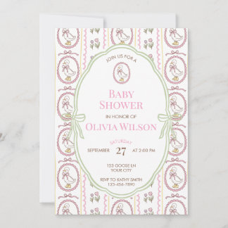 Convite Editable Pink Goose Baby Shower Invitation 5x7