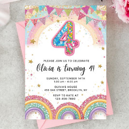 Convite Editable Rainbow Sequin 4th Birthday Invitation