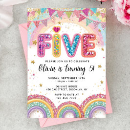 Convite Editable Rainbow Sequin 5th Birthday Invitation