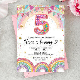 Convite Editable Rainbow Sequin 5th Birthday Invitation