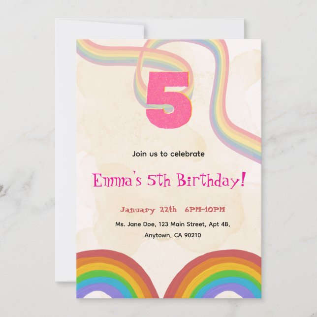 Convite Editable Rainbow Sequin 5th Birthday invitation (Frente)
