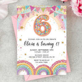 Convite Editable Rainbow Sequin 6th Birthday Invitation