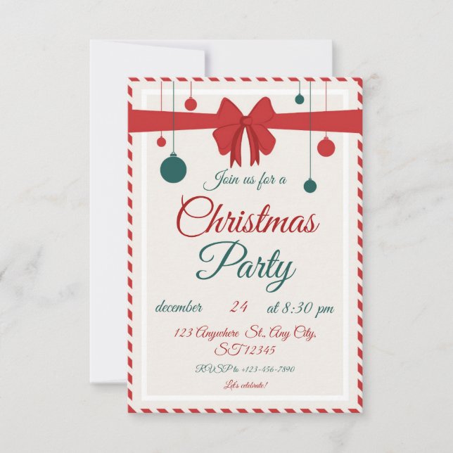 Convite Editable Red Bow Holiday Gathering Invitation  (Frente)