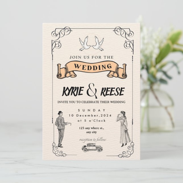 Convite Editable Rustic Wedding Invitation Set & RSVP Bund (Em pé/Frente)