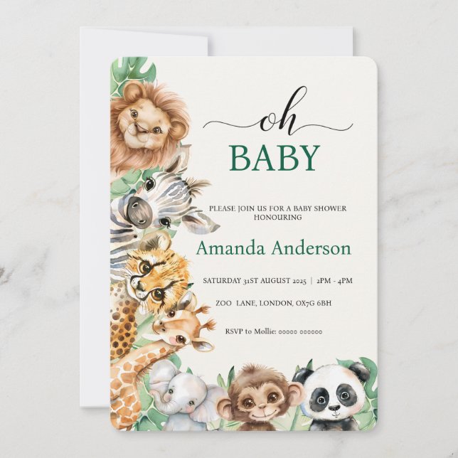 Convite Editable Safari Baby Shower Invitation Template (Frente)