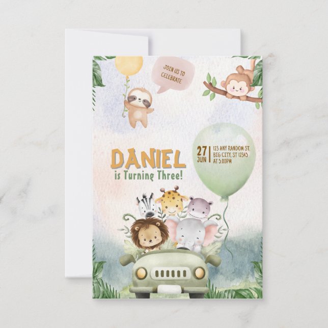 Convite Editable Safari Birthday Invitation (Frente)