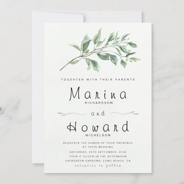 Convite Editable Sage Green Botanical Wedding Invitation  (Frente)