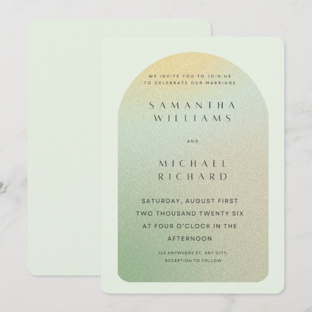Convite Editable Sage Green Modern Wedding Invite | Elegan (Frente/Verso)