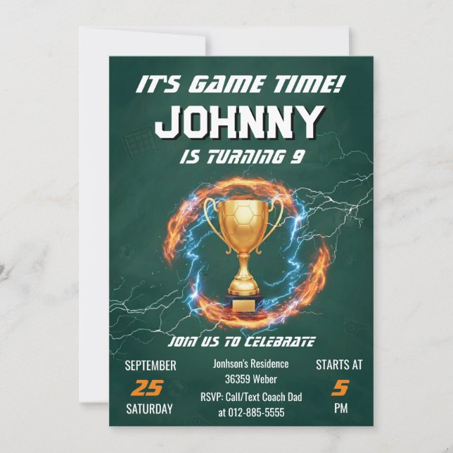 Convite Editable Soccer Birthday Party Invitation (Frente)