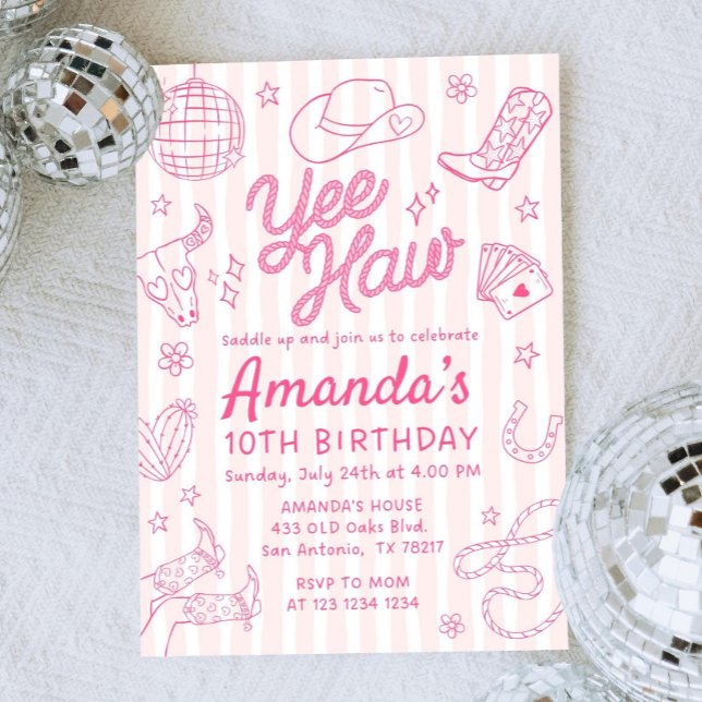 Convite Editable Space Cowgirl Birthday Invitation, Disco  (Criador carregado)