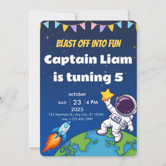 Convite Editable Space Explorer Birthday Invite