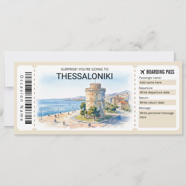 Convite Editable Thessaloniki Trip Boarding Pass Ticket (Frente)