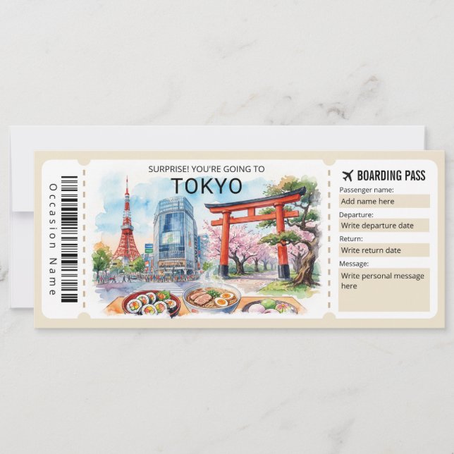 Convite Editable Tokyo Trip Boarding Pass Ticket (Frente)