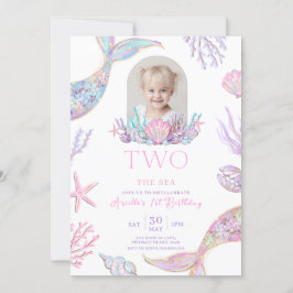 Convite Editable Two The Sea Mermaid Tail Invite Girl Glit