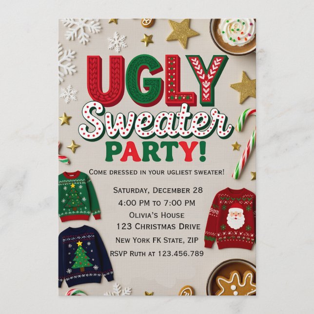 Convite Editable Ugly Sweater Party (Frente)