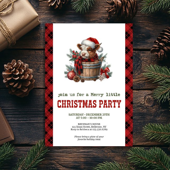 Convite Editable watercolor highland cow holiday invite (Editable watercolor highland cow holiday invite)