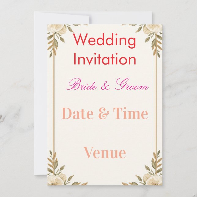 Convite Editable Wedding Invitation 7x5 – Elegant Floral D (Frente)
