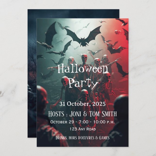 Convite Editable Zombie Halloween Party Invitation| Spooky (Frente/Verso)
