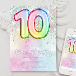 Convite Editável 10º Aniversário Modelo Rainbow