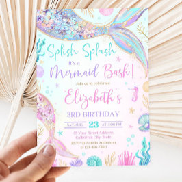 Convite Editável À Sereia De Aniversário Sob O Mar