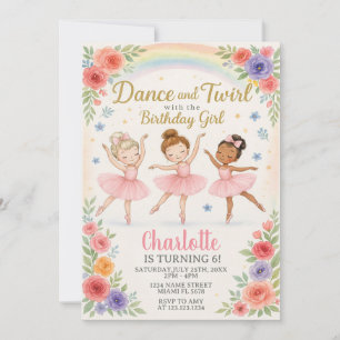 Convite editável Ballerina Aniversário para Menina