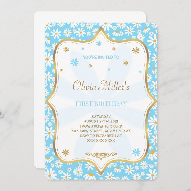 Convite Editável Daisy Birthday (Frente/Verso)