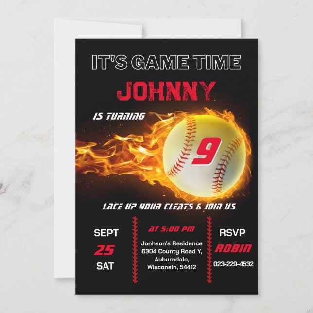 Convite Editável de Aniversário de Baseball (Frente)