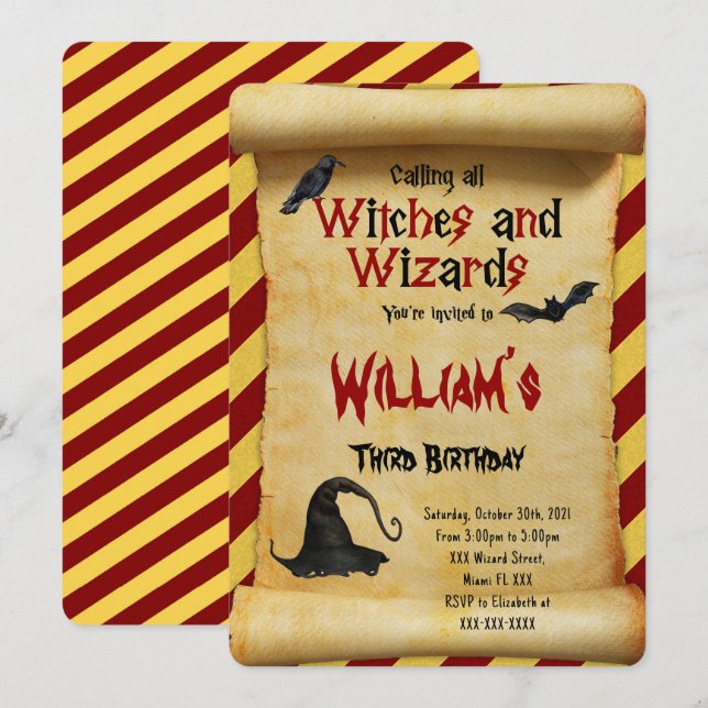 Convite editável de aniversário de Halloween (Frente/Verso)