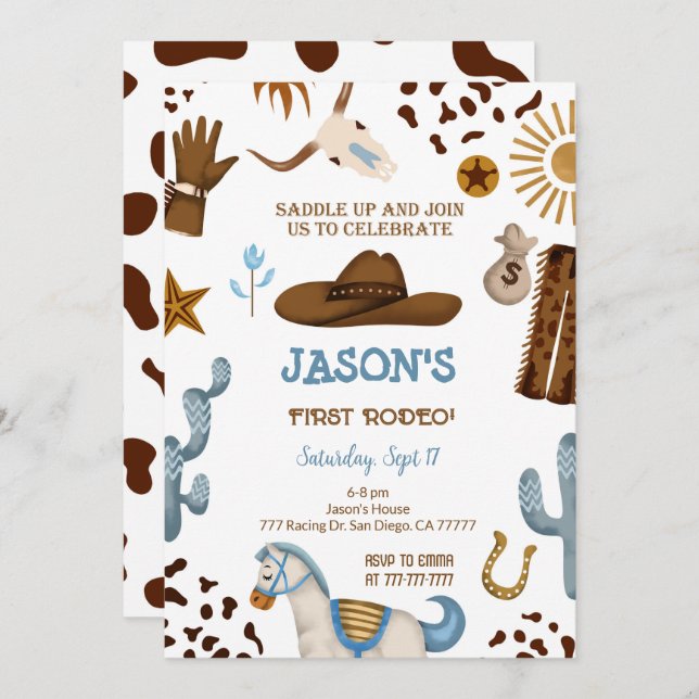 Convite Editável de Aniversário do Cowboy (Frente/Verso)