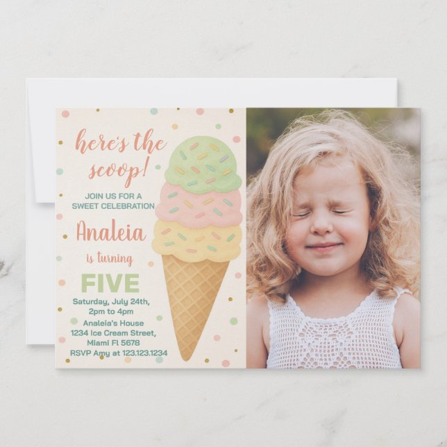 Convite Editável de Aniversário do Sorvete (Frente)