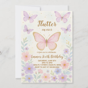 Convite Editável de Borboleta para Meninas