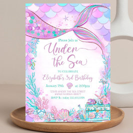 Convite Editável Debaixo do Mar Pequena Sereia Roxo Turque