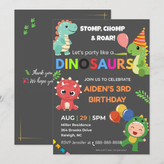 Convite Editável Dino Birthday - Cartão Plano