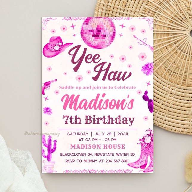 Convite Editável Festa Disco Cowgirl (Cowgirl Disco Party Editable Invitation
)