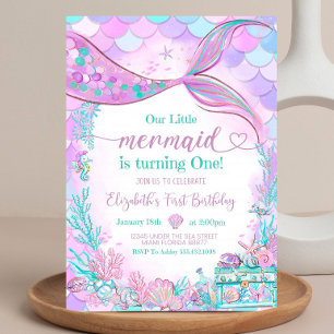 Convite Editável Nossa Pequena Sereia Roxo Azul Turquesa P