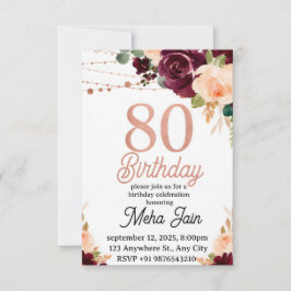 Convite editável para 80 de aniversário para Rosa 