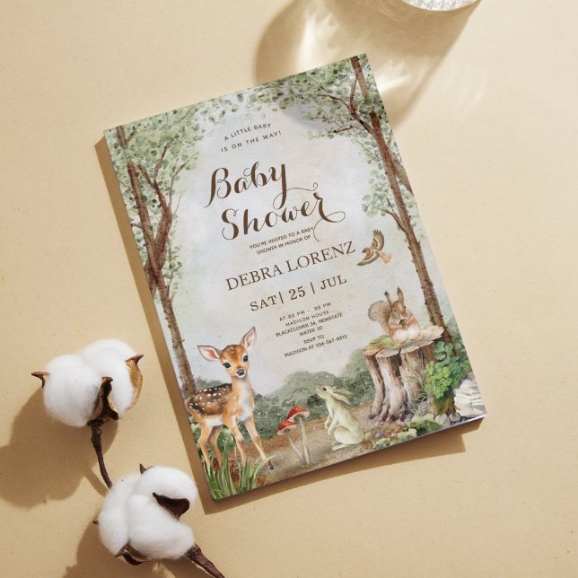 Convite Editável para Chá de fraldas de Jardim Flo (Baby Shower Forest)