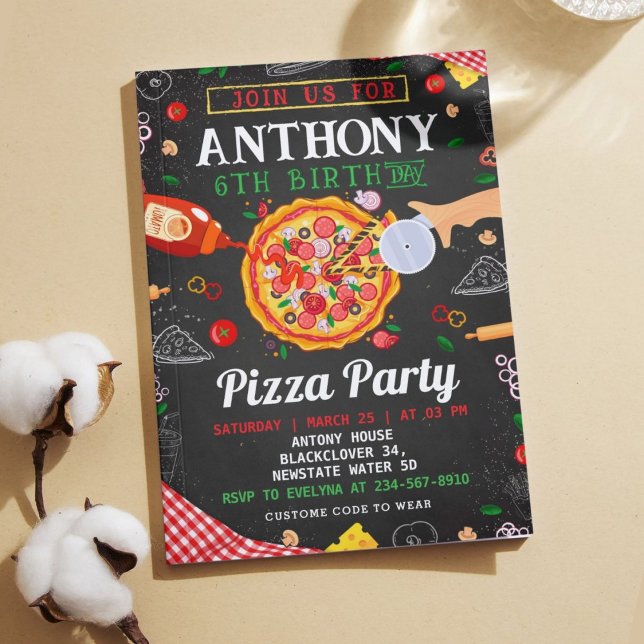 Convite editável para Festa de aniversário de pizz (Pizza Birthday Party Editable Invitation)