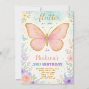Convite Editável para o Aniversário da Borboleta