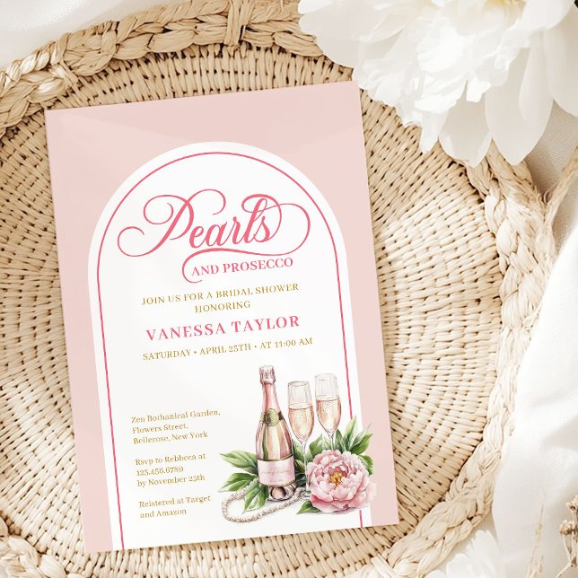 Convite editável Pérolas e prosecco refinados (Refined pearls and prosecco editable invitation

)
