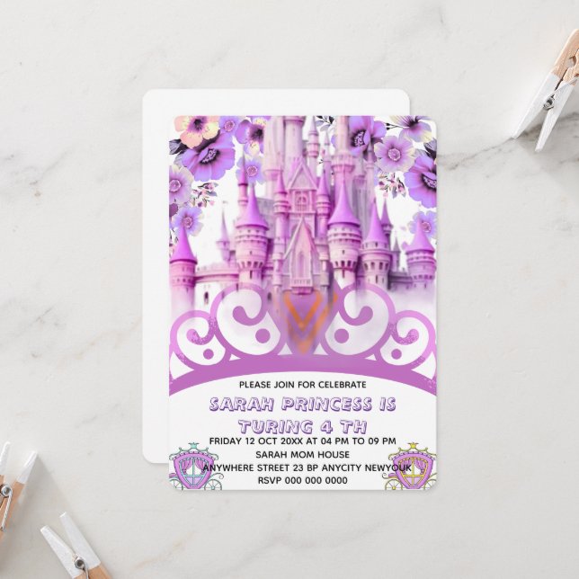Convite Editável Quatro de Princesa 4 de Aniversário (Frente/Verso In Situ)
