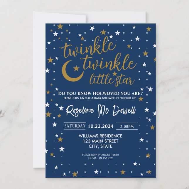 Convite EDITÁVEL Twinkle Twinkle Little Star, Chuveiro de  (Frente)