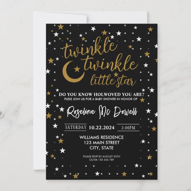 Convite EDITÁVEL Twinkle Twinkle Little Star, Chuveiro de  (Frente)