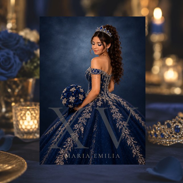 Convite Editorial de Quinceañera Azul Marinho Prat (Criador carregado)