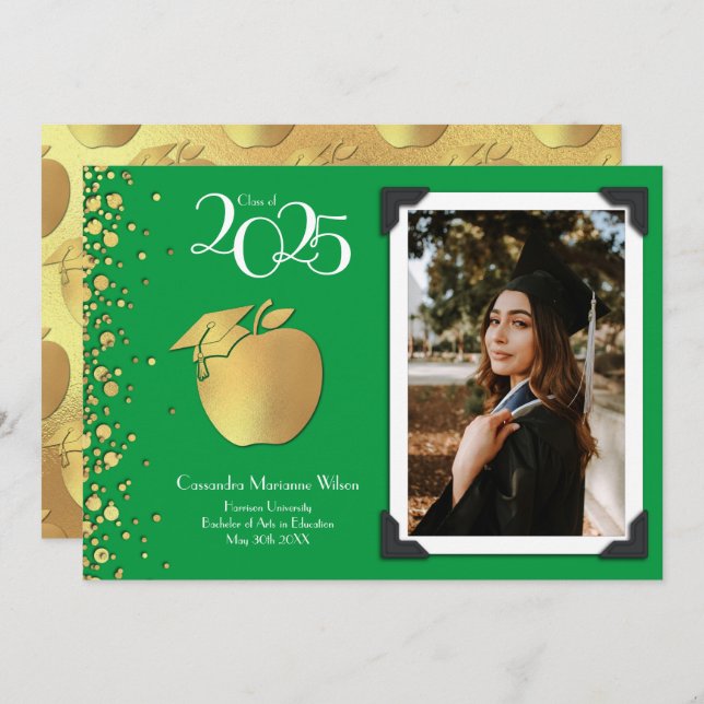 Convite Educação de Professores Dourada Verde para Graduaç (Frente/Verso)