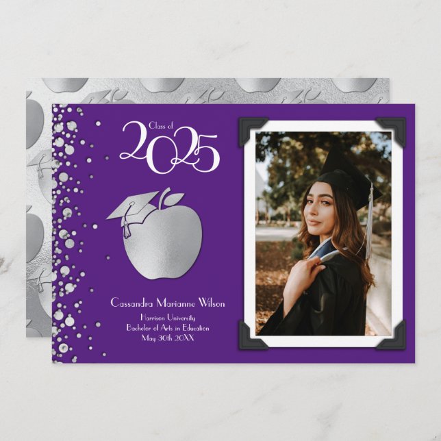 Convite Educação de Professores Púrpura de Graduação de Pr (Frente/Verso)